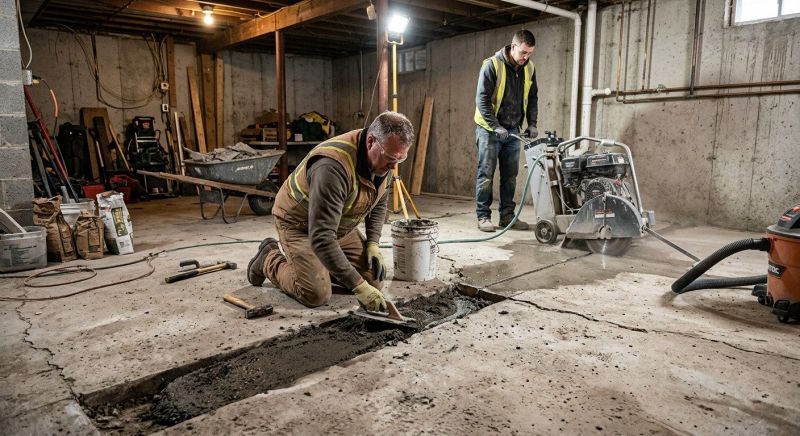 Cracked Basement Floor Repair in Paramus, NJ